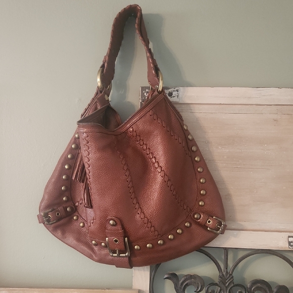 Isabella Fiore Handbags - Isabella Fiore Tan Leather Hobo Bag with Gold Studs